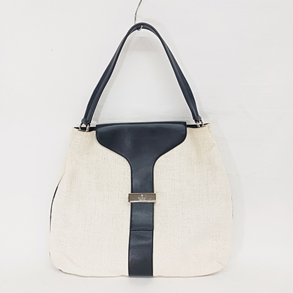 Gucci Hobo Bag Handbag Hobo Jackie Canvas Leather Ivory White Black AA